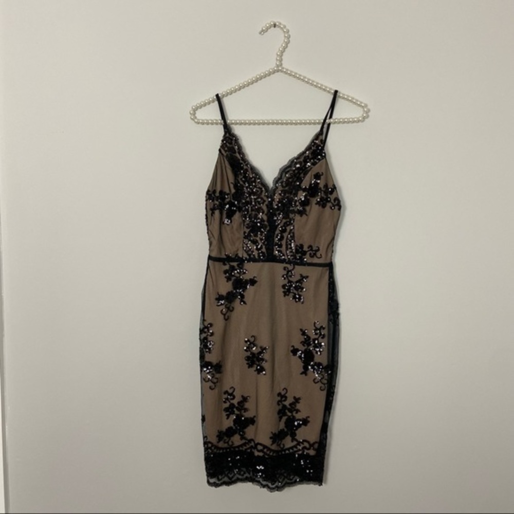 Cocktail Dress Black Lined Slip Dress with sequins Size S